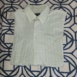 David Taylor Light Mint Green Plaid Dress Shirt